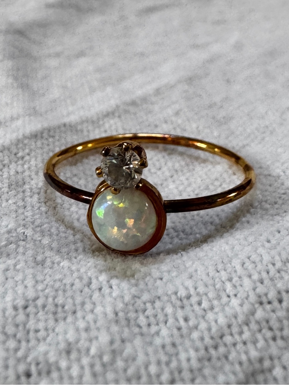 Gold Opal and Diamond Accent Ring - Gold